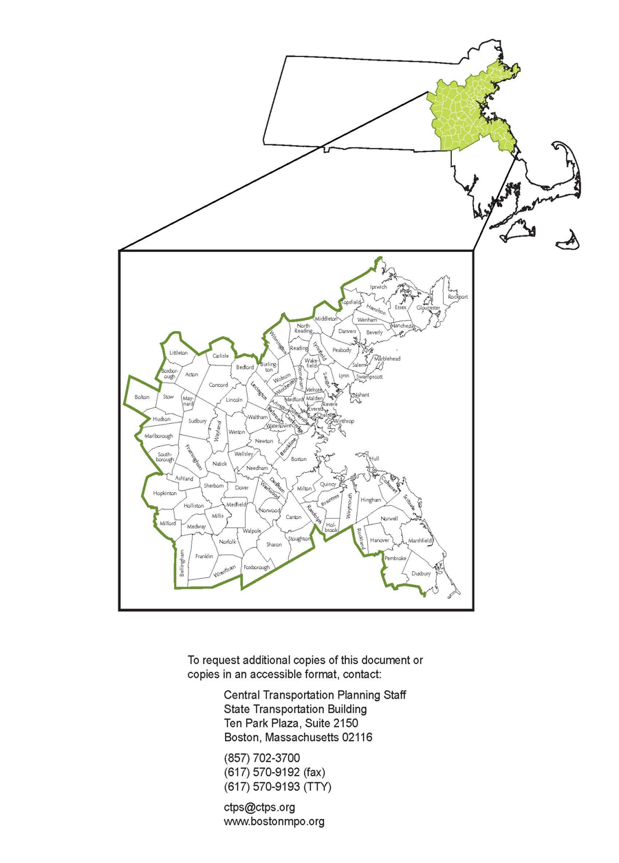 101 Boston Region Municipalities Map: This map includes the boundaries of the 101 cities and towns that are located within the region.